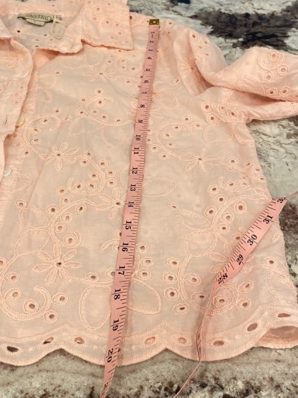 Astrid Made in Italy Pink Eyelet Embroidered Cotton Blouse Size L Floral - Picture 4 of 10